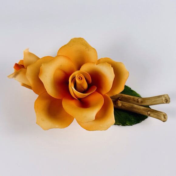 Capodimonte Italy Porcelain Orange Rose Flower Spray Sculpture w/ Label Fabar - Picture 1 of 16